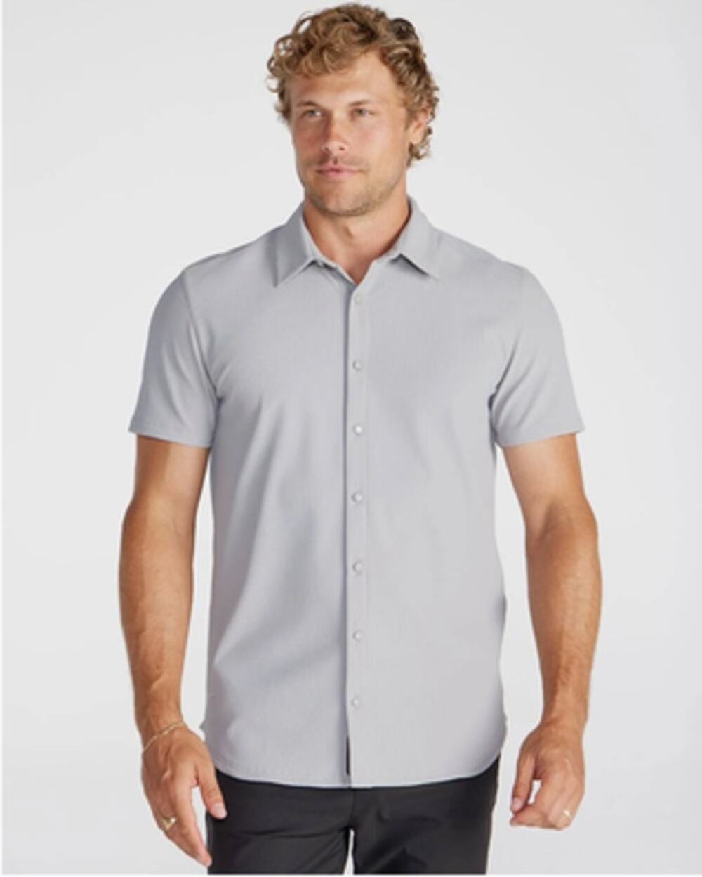 BYLT Basics Ribbed+ Short Sleeve Button Down Storm Men's 2XL